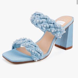 Elegant Blue Pearl-Embellished Women's Heels